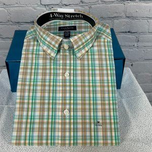 Club Room Men's Slim Fit‎ Long Sleeve Fashion Dress Shirt, Size M, White/Green